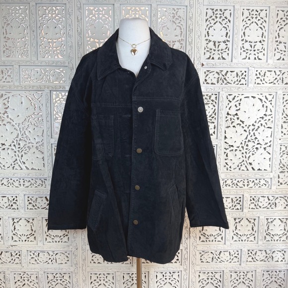 Eddie Bauer Jackets & Blazers - NEW Vtg Eddie Bauer Black Suede Leather Jacket Womens M Fits Larger Grunge Retro